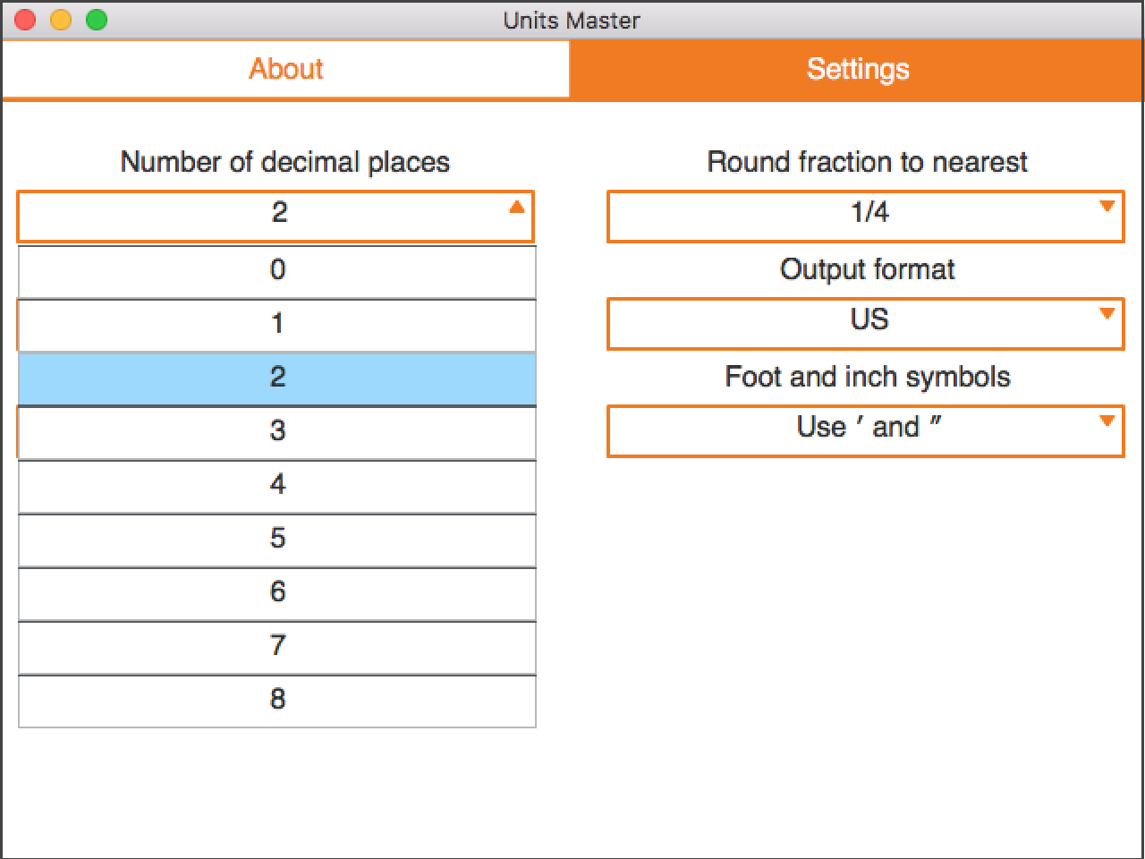 Rounding settings for decimals
