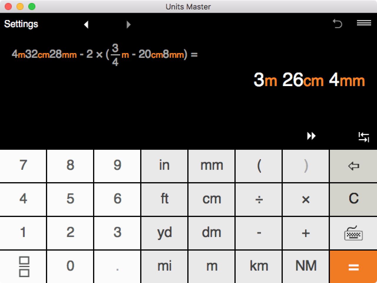 Enter metric units combination